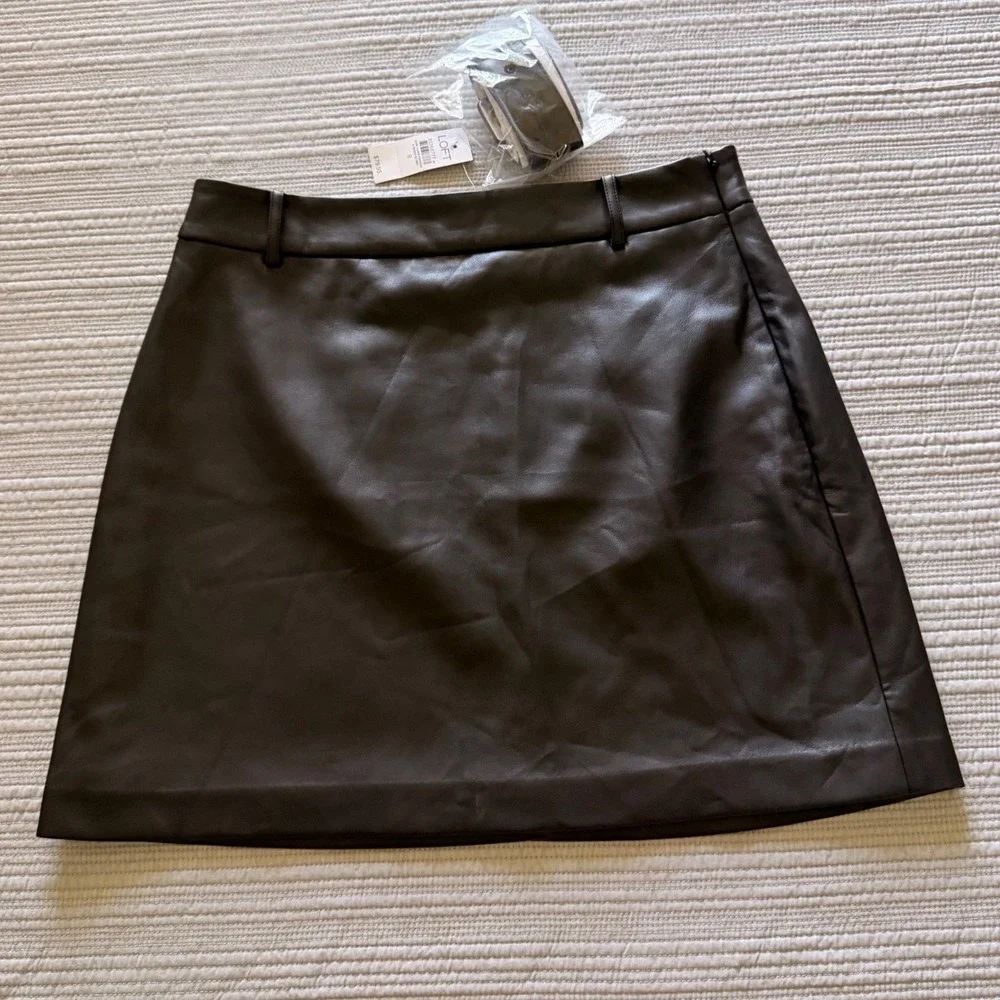 NWT Loft Faux Leather Women's  Mini Skirt Brown Belted‎ A-Line  Size 8